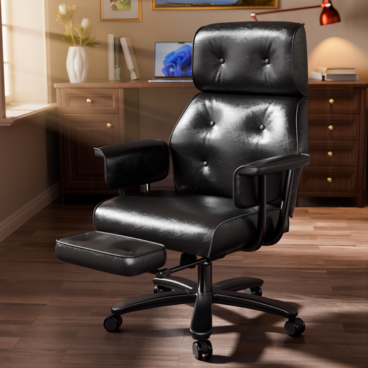 Ergonomic Leather High Back Executive Office Chair 400lbs Reclining Big Tall Chair with Wide Seat and Footrest