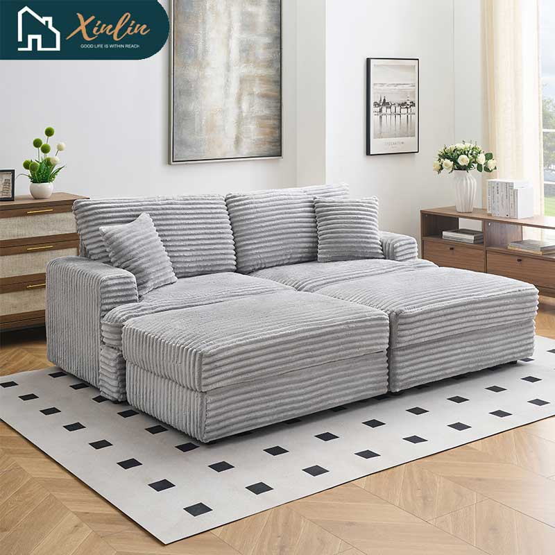 US Luxury Modern Oversized Double Chaise Loveseat Couch Fluffy Corduroy Fabric Free Shipping Home Furniture Living Room Bedroom