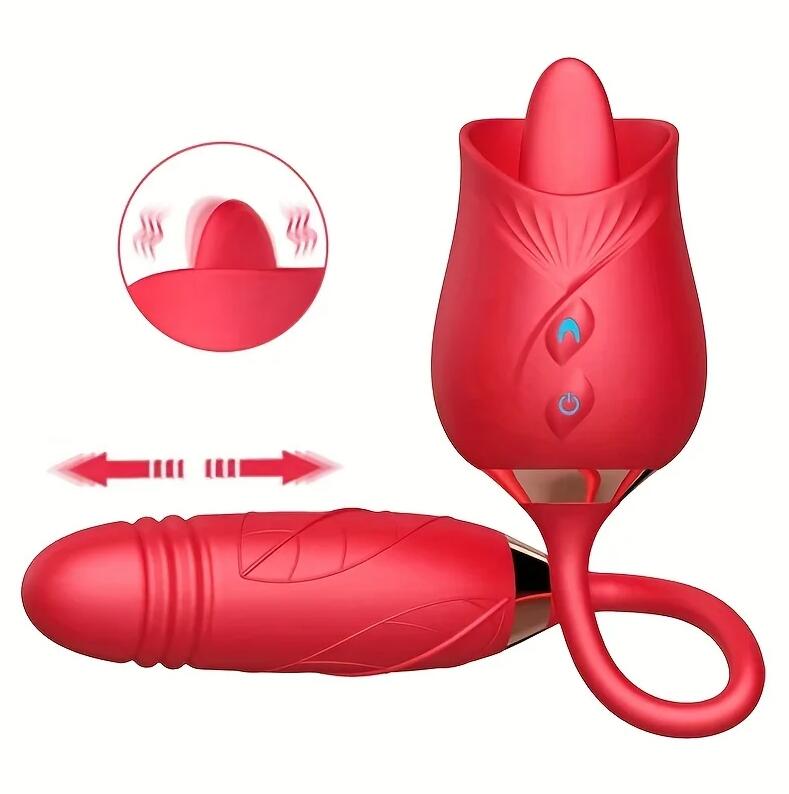 3 In1 Female Masturbation Rose Sex Toy Clit Clitoris G-point Thrust Dildo Oral Sex Vibrator G-point Stimulation Licking Erotic%