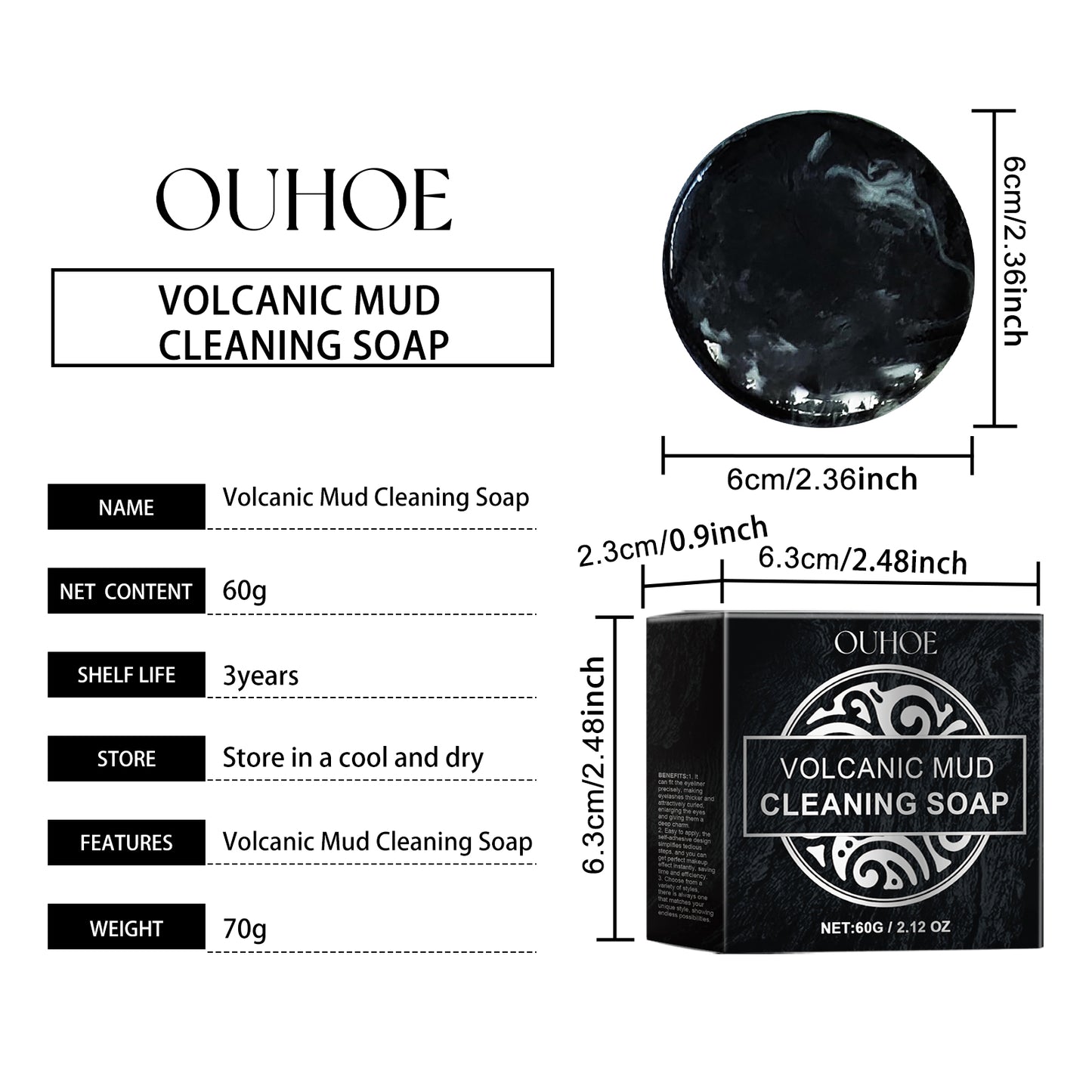 OUHOE Volcanic Mud Cleansing Soap Pore Cleanser Blackhead Remover Deep Cleansing Facial Pore Hydrating Skin Care