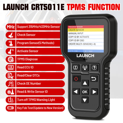 LAUNCH X431 CRT5011E TPMS Activate 315/433MHz Tire Sensor Activation Diagnostic Tool Learning and Reading OBD2 Scanner