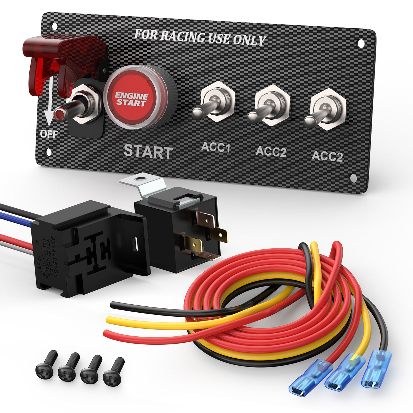 Heavy Duty 5 in 1 12V SPST on OFF RED LED Lighted  Racing Car Ignition Start Switch Panel Push Engine Start Kit for Car RV