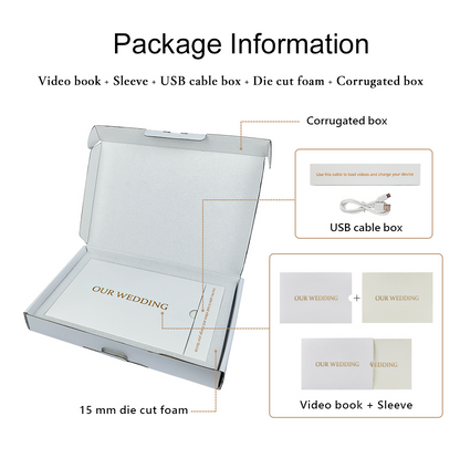 Custom OUR WEDDING GOLD FOIL 7 Inch IPS Video Book Wedding Linen Video Brochure Wedding Video Album