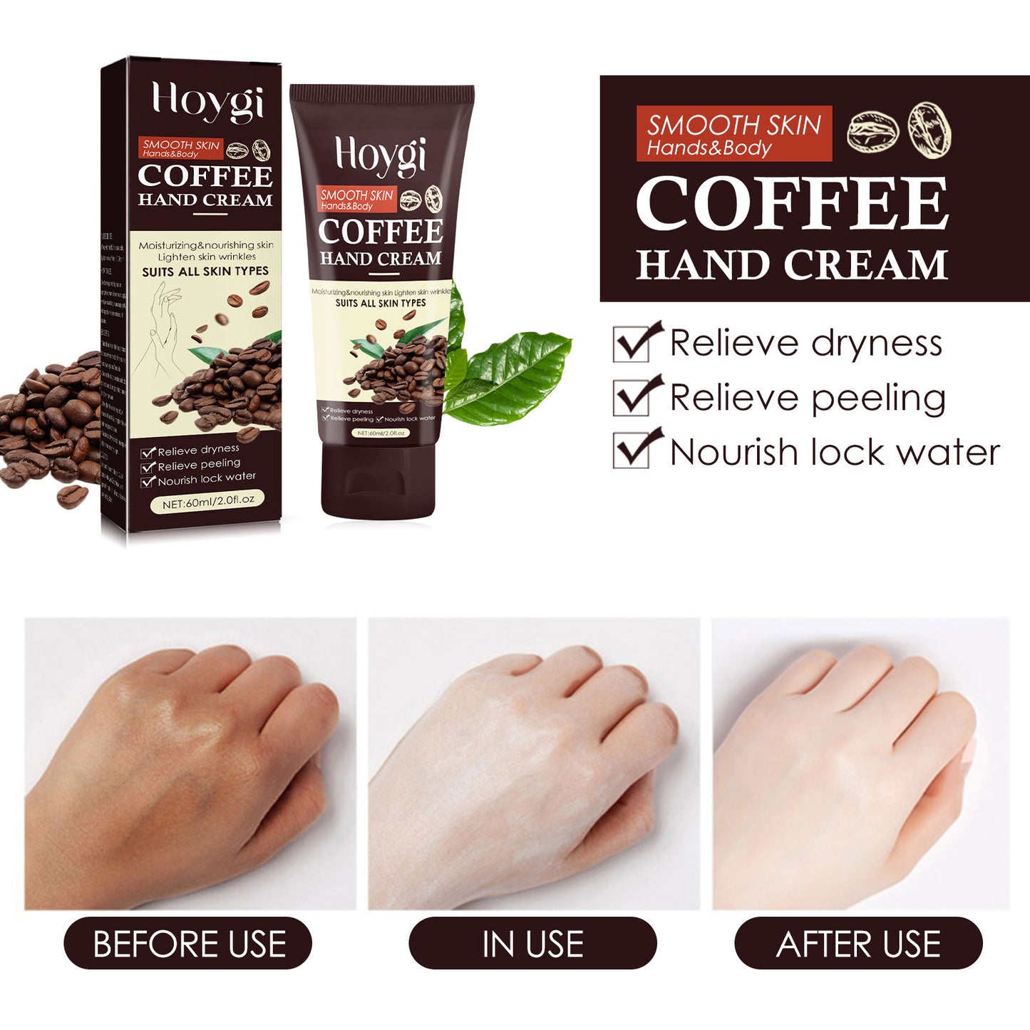 Hoygi Coffee Hand Cream Repair Hand and Body Skin Dead Skin Dryness Improve Roughness Smooth Skin