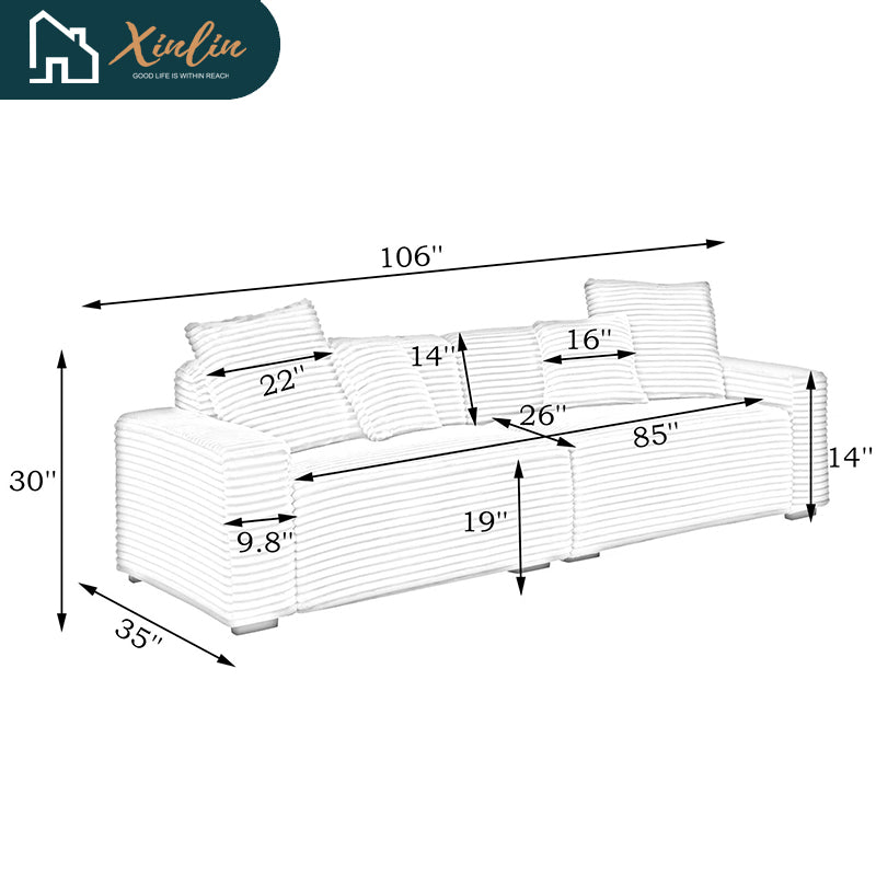 Free Shipping 104.72-inch Luxury 4-Seater Deep Seat Modular Sofa Large Corduroy Cushioned Combination Sofa Living Room Outdoor