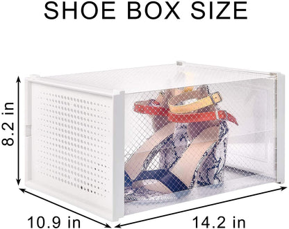 12 Pack Clear White Stackable Storage Shoe Box , Shoe Container Organizer Sneaker Storage Drawer Fit to Women Size 13