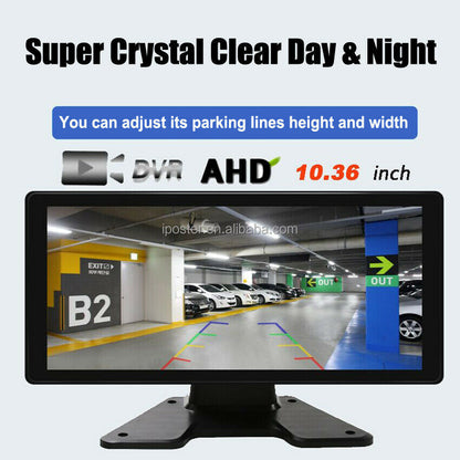 IPoster 10.36inch Loop Recording Touch Screen Quad Split DVR AHD IPS Monitor with MP5 BLTooth CCD Front Side Reverse Camera Kit