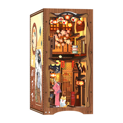 CuteBee Handmade Craft Japanese Theme Sakura Theme Diy Book Nook with Light Night Light Model Dollhouse