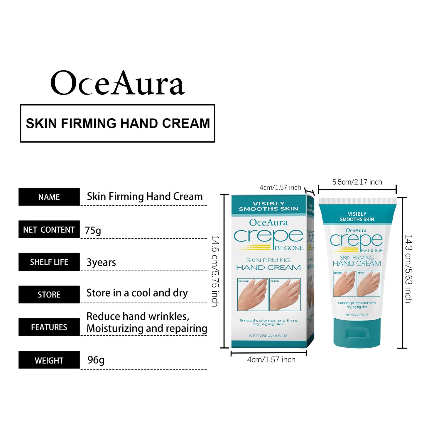 OceAura Skin Tightening Hand Cream Moisturizing Nourishing Collagen Firming Brightening Hand Skin Care Cream