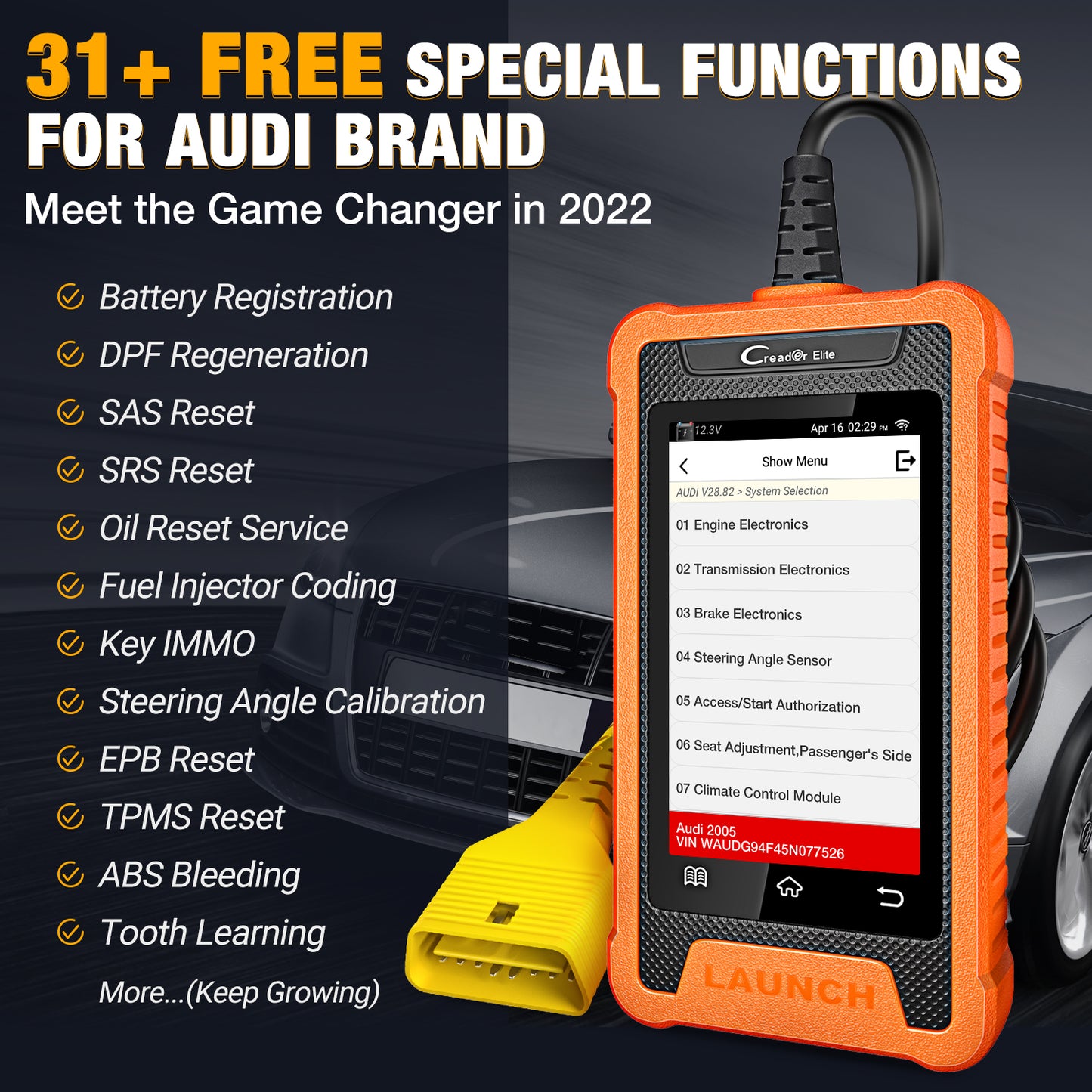 LAUNCH X431 Elite Car Professional OBD2 Full Function Can FD/Bi-directional Control Automotive Diagnostic Scan Tool for Audi