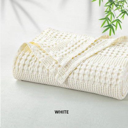 1 Pc Cooling Bamboo and Cotton Waffle Blanket - Lightweight Breathable Blanket for Hot Sleepers