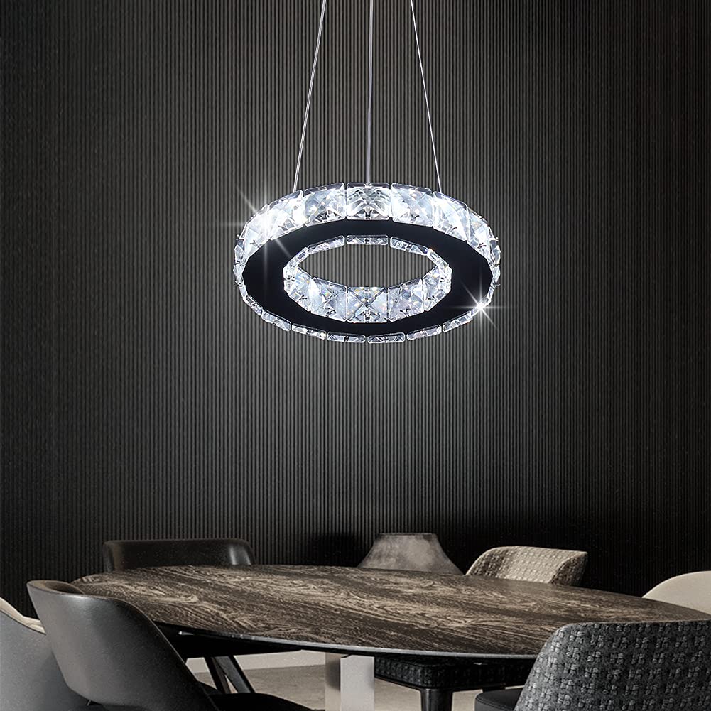 Modern LED Pendant Lighting Mini Chandeliers E26 Chrome Ring Flush Mount Ceiling Light Fixture for Living Room Kitchen Island