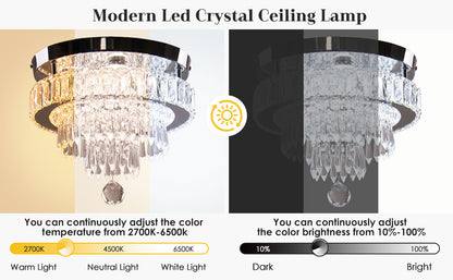 Dimmable Luxury LED Crystal Pendant Light Remote Control Exquisite Feature Living Room Bedroom Hotel Double-Layer Circular Light