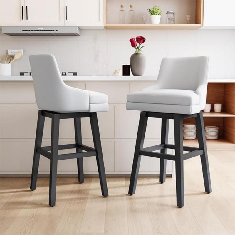 Graceful Home Bar Creamy Gray Fabric Upholstered Seat Height Counter Swivel Barstool for Living Room Dining Bedroom Hotel