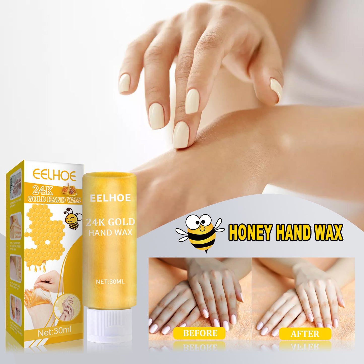 EELHOE 24k Gold Hand Mask Moisturizing Exfoliating Tender Hand Care Honey Hand Mask