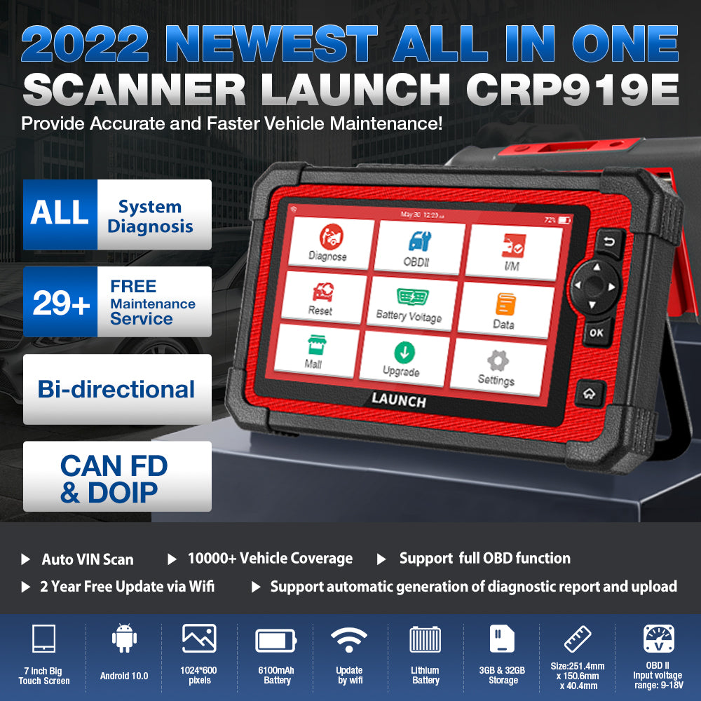 LAUNCH EU Version  CRP919E Car Diagnostic Tool Full System Automotive Scanner Active Test CANFD/DIOP With 29+ Reset Function