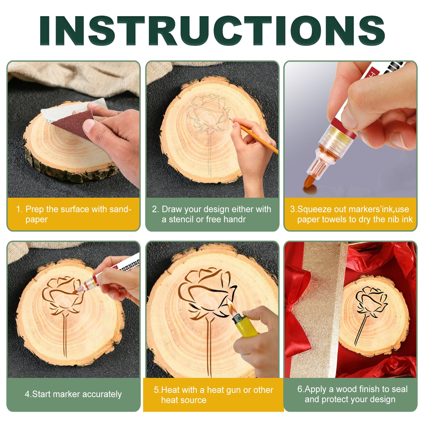 Jue-Fish Wood Burning Pen Set Wood Mark Children DIY Soldering Brush Burning Wood Marking Pen Suit