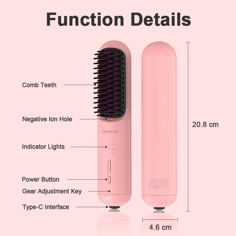 Portable USB Rechargeable Cordless Men Beard Hair Straightener Brush Mini Wireless 2 in 1 Woman Hair Straightener Comb