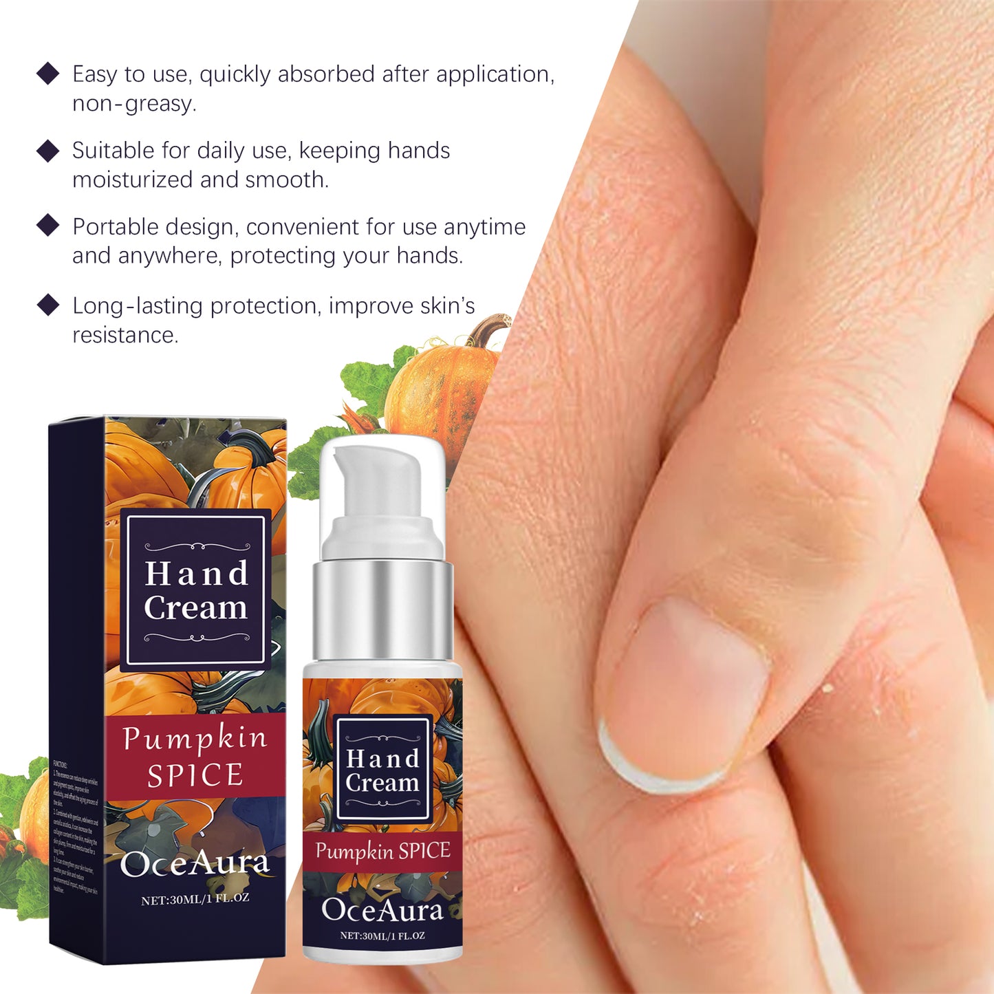 OceAura Pumpkin Moisturizing Hand Cream Hydrating Moisturizing and Nourishing Care Hand Skin Anti-Drying Hand Cream