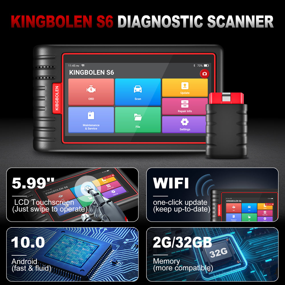 Kingbolen S6 OBD2 EOBD Vehicle Diagnostic Tools All System Lifetime Free Update Auto Code Reader Car Scanner