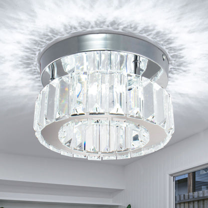 Modern White Exquisite Mini Crystal Chandelier LED Circular Ceiling Light Glass Metal Hotel Balcony Bedroom Corridor Lighting