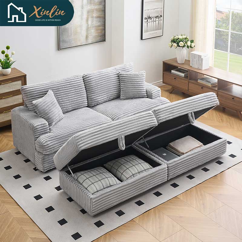 US Luxury Modern Oversized Double Chaise Loveseat Couch Fluffy Corduroy Fabric Free Shipping Home Furniture Living Room Bedroom