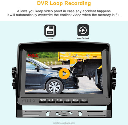 IPoster CCD Reverse Camera and 9in 1080P Quad Split Loop Recording Monitor Waterproof with DVR 9in IPS Ahd Monitor Kit