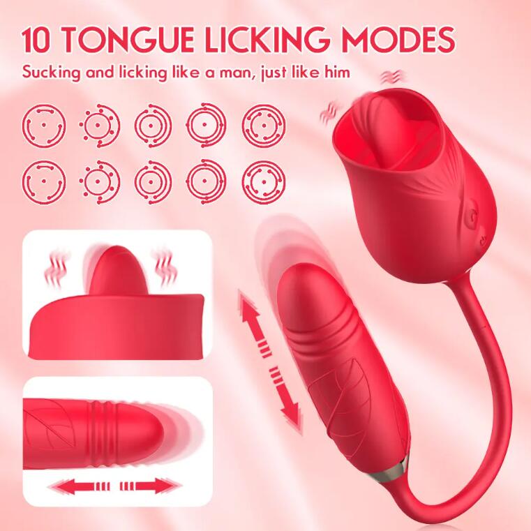 3 In1 Female Masturbation Rose Sex Toy Clit Clitoris G-point Thrust Dildo Oral Sex Vibrator G-point Stimulation Licking Erotic%