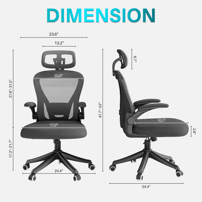 High Back Ergonomic Office Chair Swivel Adjustable Lumbar Support Comfortable Mesh Seat Headrest Black Executive Chair Wheels