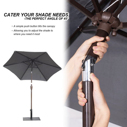 7 ft Heavy-Duty Round Outdoor Market Table Patio Umbrella Parasol W/Steel Pole, Push Button Tilt