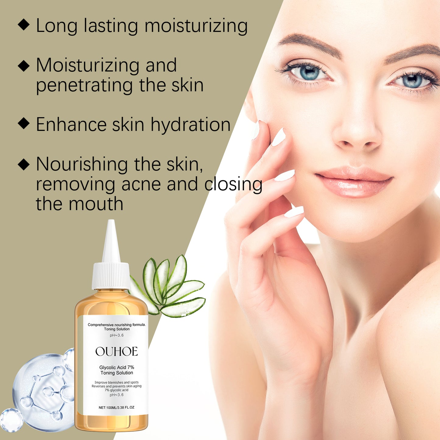 OUHOE Glycolic acid7%Moisturizing Toner，Remove Closed Comedones Improve Skin Condition Rejuvenating Toner Essence