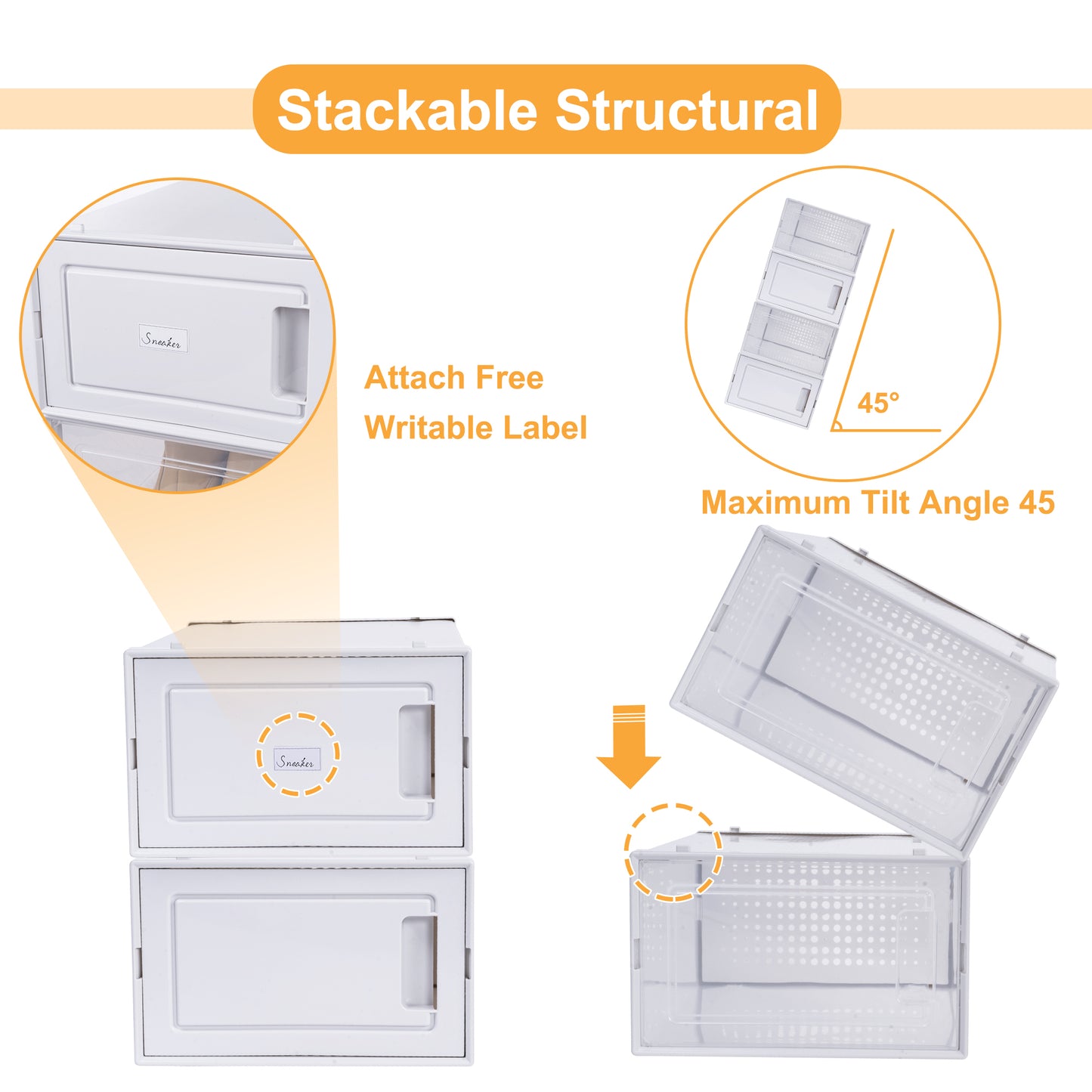 Pack of 18PCS Moisture-Proof and Dust-Proof Simplicity White Plastic Transparent Thickened Shoe Storage Boxes