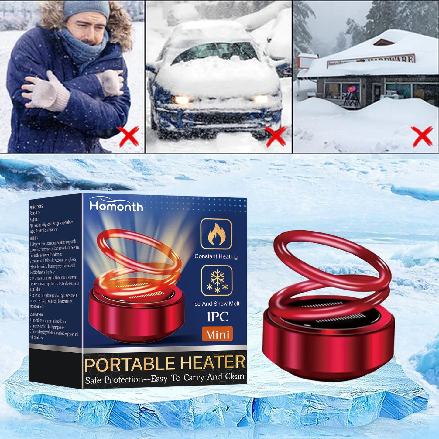 Homonth Portable Dynamic Molecular Heater Car Window Snow Ice Fog Removal Convenient Heater