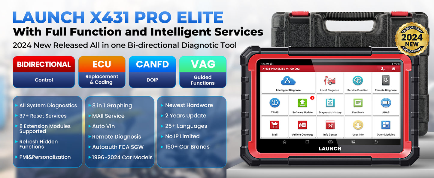 Global Version Launch X431 PRO Elite Professional Escaner Automotriz All System CANFD/DOIP Active Test 32 Reset ECU Coding