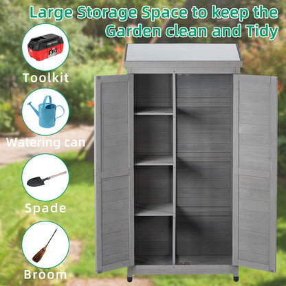 Outdoor Solid Wood Storage Cabinet for Garden and Metal Table Top Outdoor Work Station Table