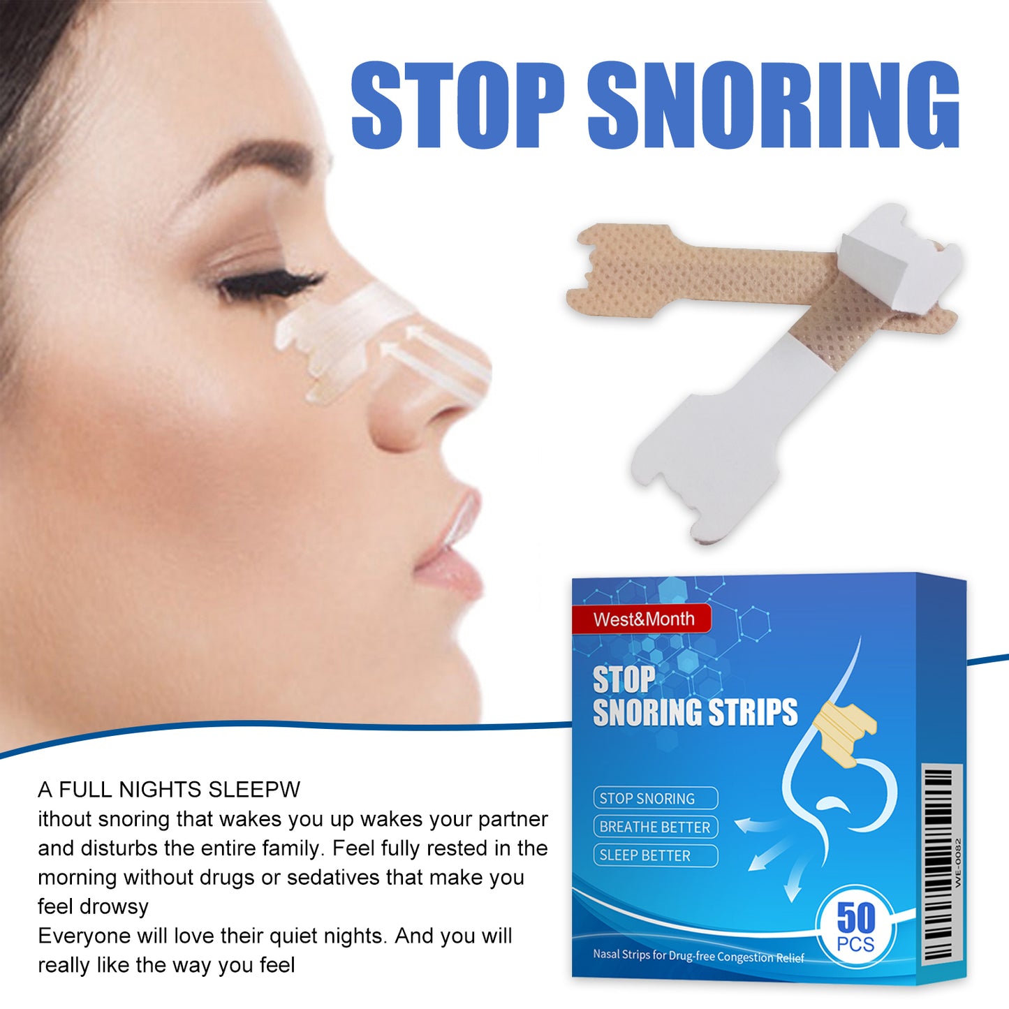 West&Month Adult Nasal Ventilation Nose Paste Anti-Snoring Dredge Respiratory Tract Anti-Snoring Anti-Snoring Paster Nursing