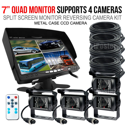 IPoster 7" Quad Split Car Reverse Monitor + 4* 18 Infrared LED Night Vision Car Backup Camera Kit