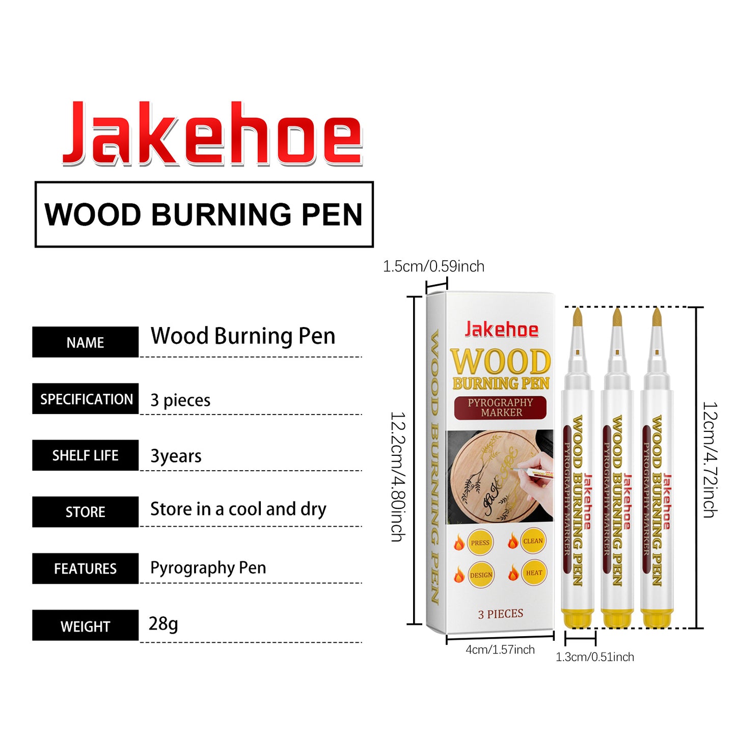 JAKEHOE Woodworking Drawing Pen Woodworking Burning Pen Wood Pyrography Pen Painting Burn Pen Wood Marking Number