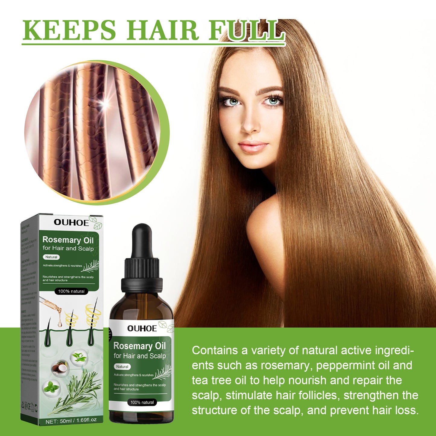 OUHOE Hair Care Rosemary Oil Anti-Hair Loss Nourishing Strengthening Hair Care Oil