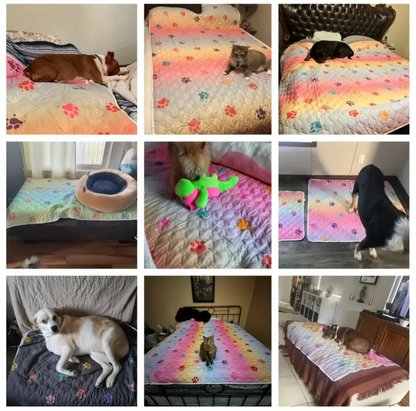 100% Waterproof Rainbow Reversible Dog Bed Cover Reusable Embroidery Blanket Animal Pet/Dog/Cat Washable Changing Mat Camping