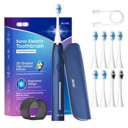 SEAGO SG2752 Rechargeable  Sonic Electric Toothbrush for Adult Seamless Button Dental Care 5 Modes Pressure Sensor Deep Clean