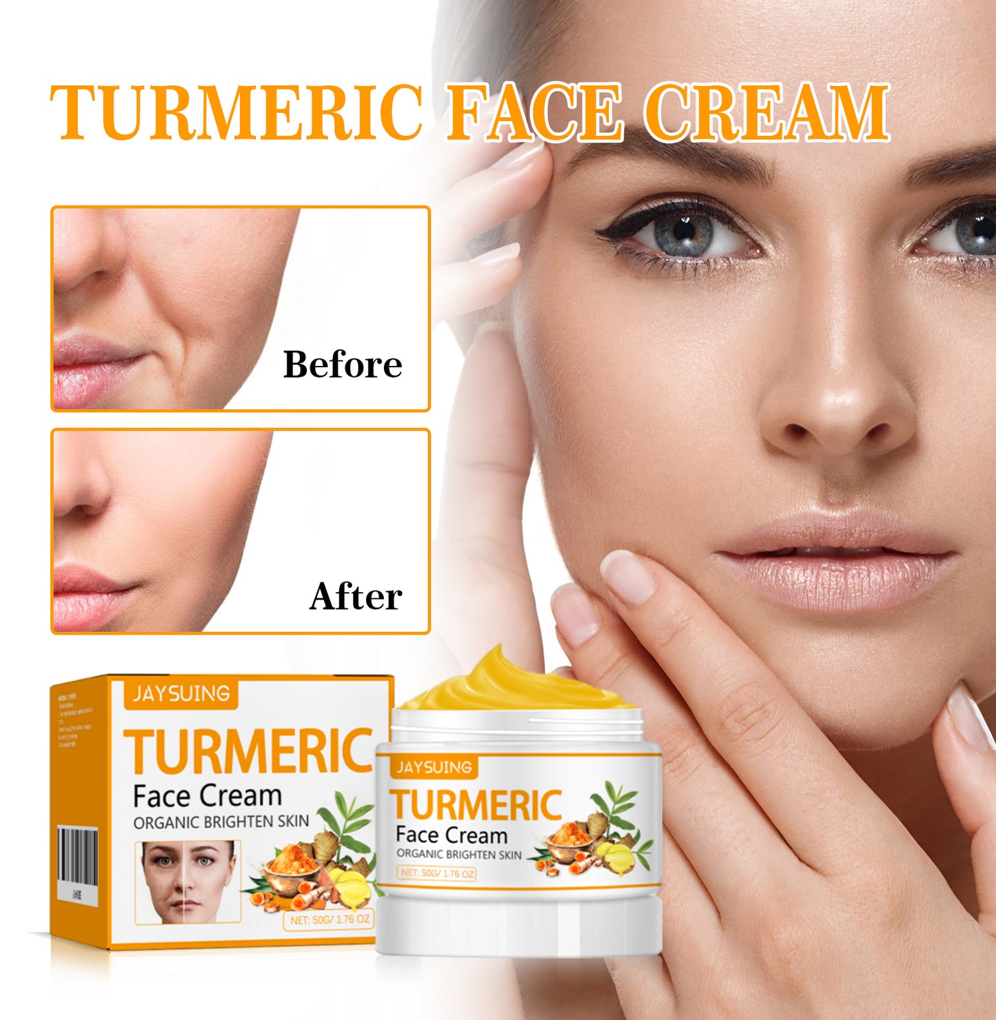 Jaysuing Turmeric Firming Skin Beauty Cream Fade Wrinkles Firming Face Brighten Skin Tone Anti Aging Face Cream