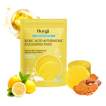 HOYGI Turmeric Kojic Acid Cleansing Pad Facial Skin Pore Cleansing Makeup Remover Gentle Exfoliating Cleansing Pad