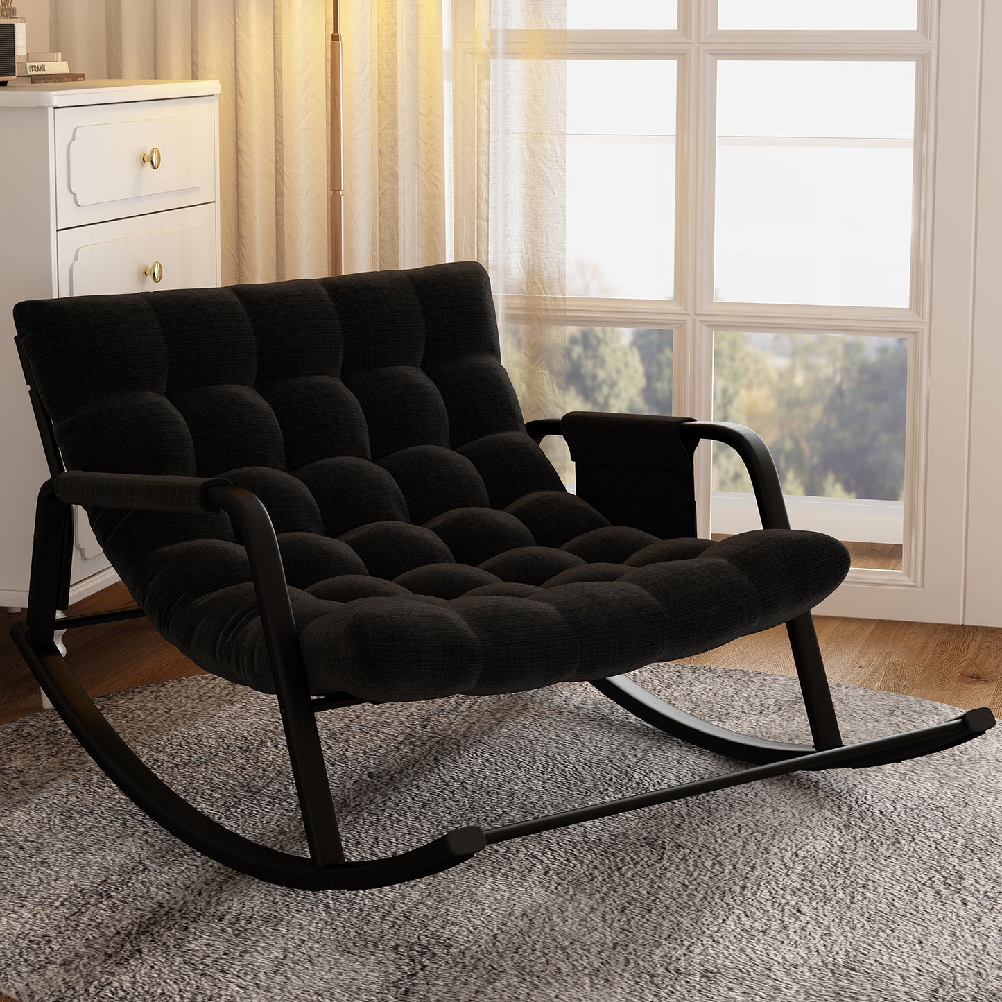 Modern Double Papasan Chair Reclining Feature Cushion Indoor Outdoor Rocking Chairs Bedroom Living Room Use Patio Rocking Chairs