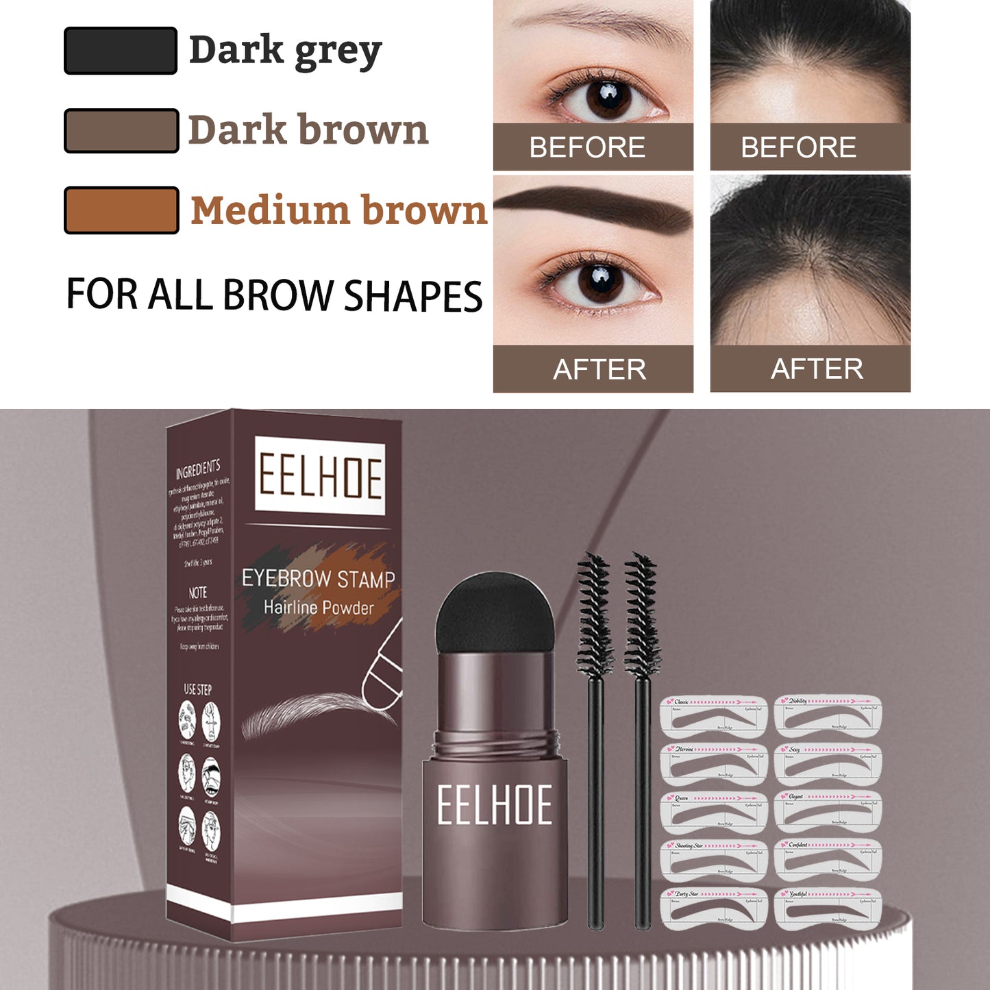 EELHOE Eyebrow Stencil for Drawing Eyebrows Lazy Eyebrow Filler Makeup Brow Powder Waterproof Hairline Powder