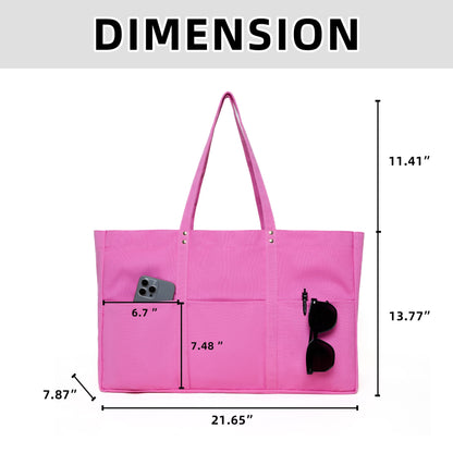 Large Canvas Fashion Tote Bag Heavy Duty Everyday Utility Tote with 2 Front Pockets