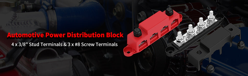 Busbar 250A Heavy Duty Terminal 4X 3/8" Post (M10) 3X #8 Screw Battery Terminal Bus Bar Power Distribution Block Bus Bar