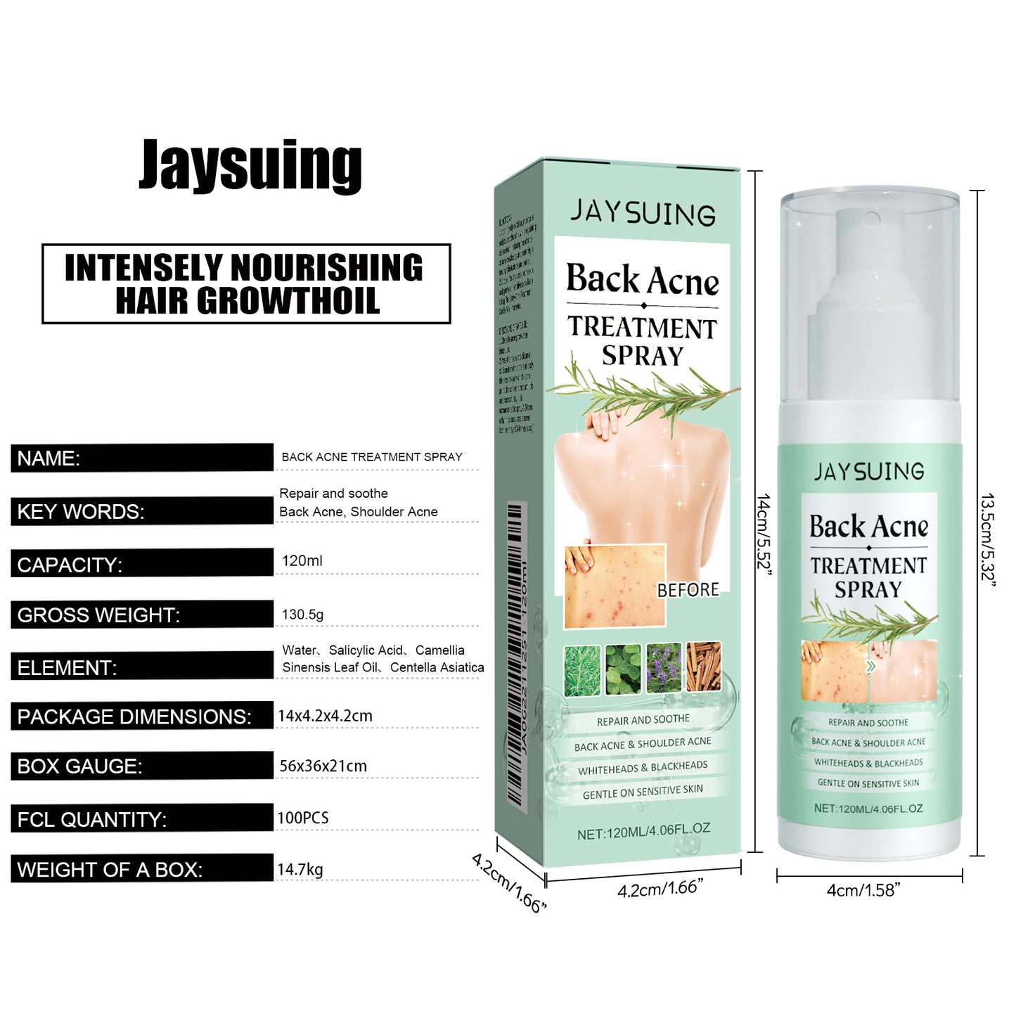 Jaysuing Back Care Spray Relieve Back Skin Moisturize Hydrate Body Clean Smooth Skin