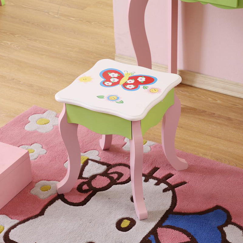 Princess Vanity Make up Table Wooden Dressing Table with Mirror and Stool for Kids