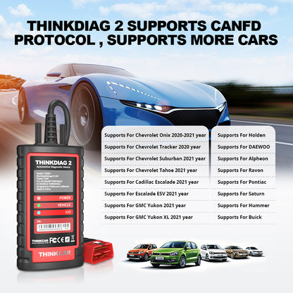 THINKCAR Thinkdiag 2 OBD2 Scanner Support CAN FD Protocols Professional OBD 2 Scanner Diagnostic Tool for All Cars